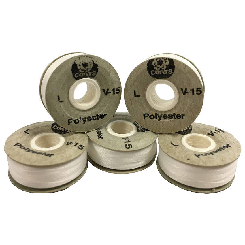 Pre-Wound Bobbins - PWB V15 Coats Sided Magnetic Bobbins White 144x120M